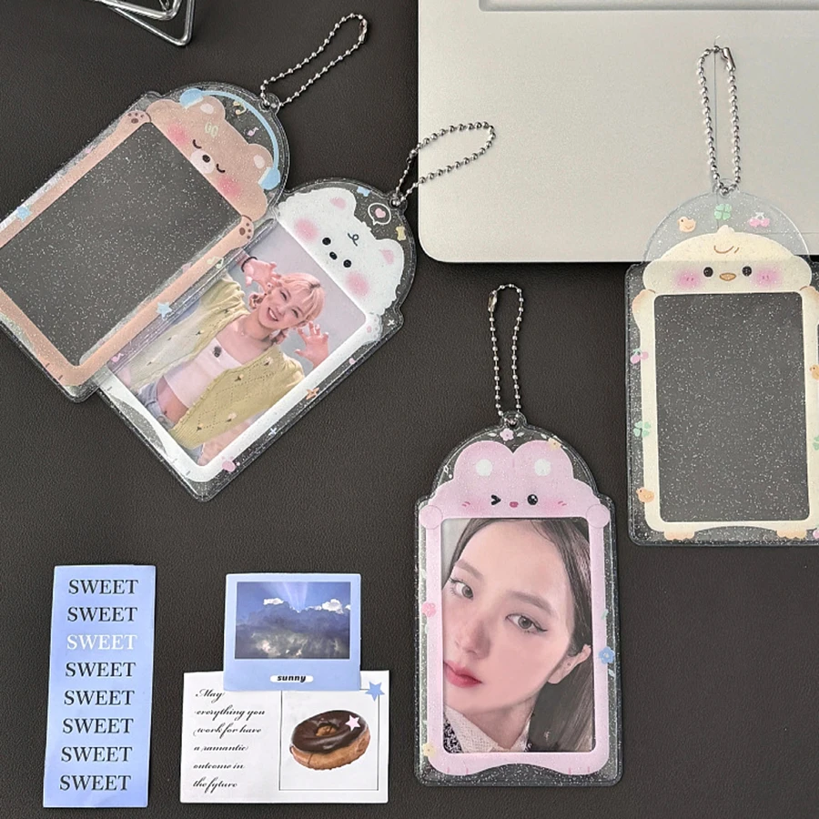 Kpop Photocard Holder with Chain Clear PVC Cover 1Pcs