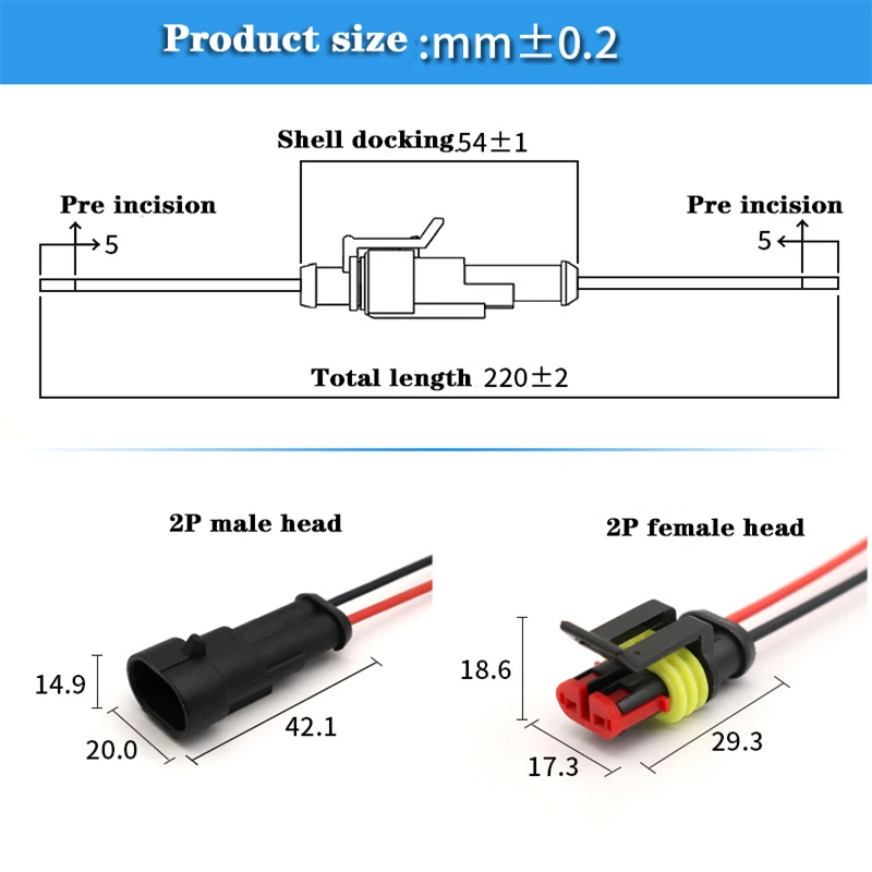 Description Picture 2 of itemWaterproof Male and Female Electrical Connector Plugs 2-pin Mode With Wire for The Car Motorcycle Pedal Vehicle Tool
