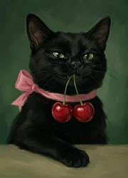 Charming Black Cat & Desserts Art Canvas - 40X60cm Unframed (5)
