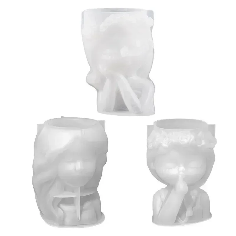 Silicone Mold 3D Cute Girl Flower Pot Mould DIY Handmade Crafts Plaster Candle Crystal Epoxy Resin Mold For Home Decors