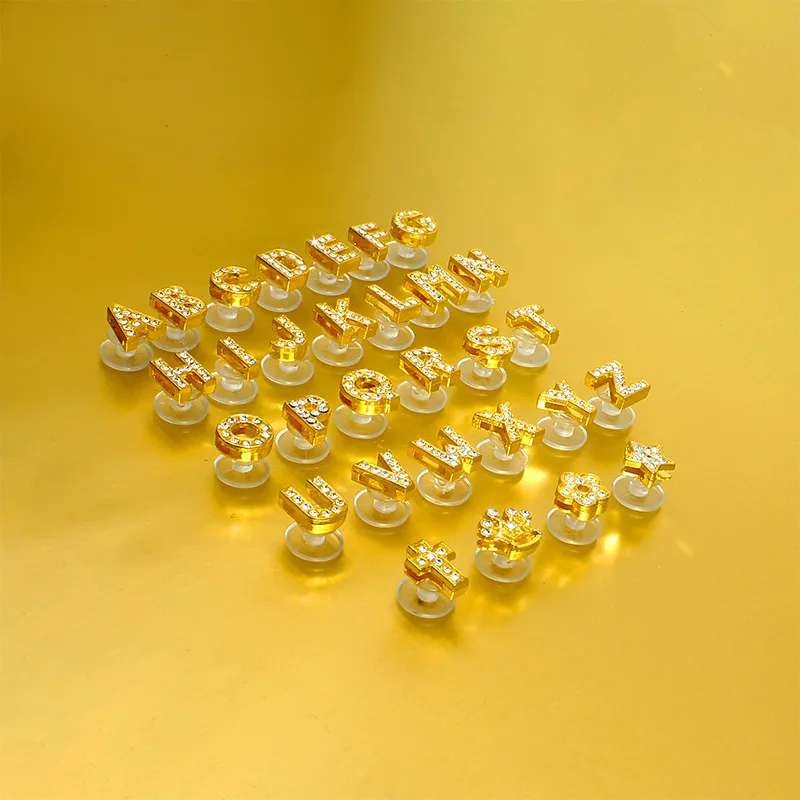 Golden Letters Crystal Diamond Alloy Charms Accessories Shoes Buckle 1Pcs
