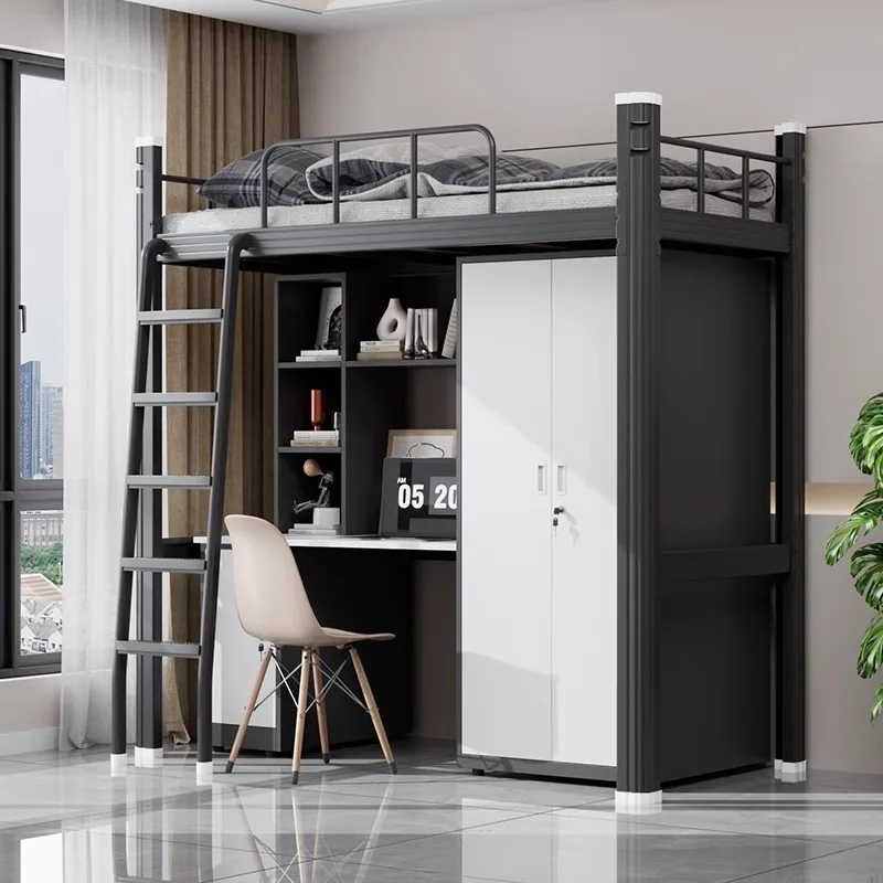 Lit supérieur Table inférieure lit combiné dortoir universitaire lit surélevé petit appartement ménage lit en fer forgé lit d'appartement 1 Lit supérieur Table inférieure lit combiné dortoir universitaire lit surélevé petit appartement ménage lit en fer forgé lit d'appartement 1