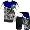 Men's Outdoor Fishing Print Shorts 2Pcs Sets Vintage 3D Print Two Piece Suit O-neck T shirt Fashion Male Sweatshirt  Clothes 2