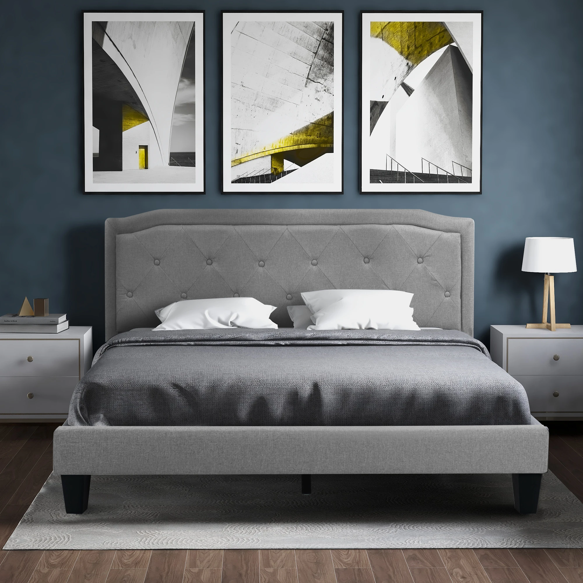 Upholstered bed double bed frame with slatted frame storage space with