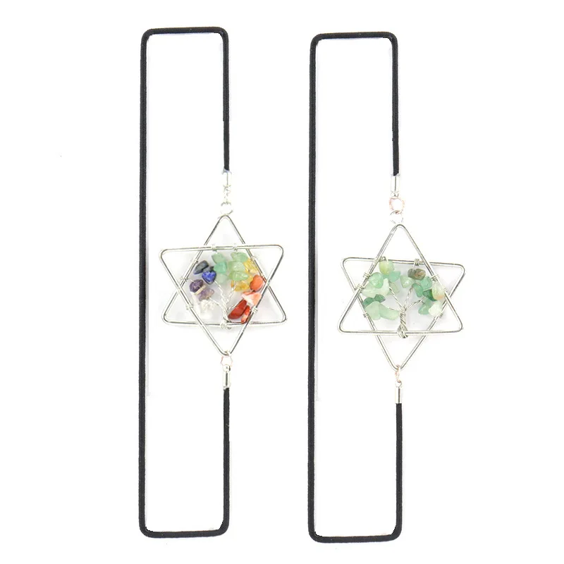 Reiki Healthy Gravel Stone Crystal Hexagram Bookmark Silver Colorful Tree Of Life Chakra Elastic Bookmark Gift