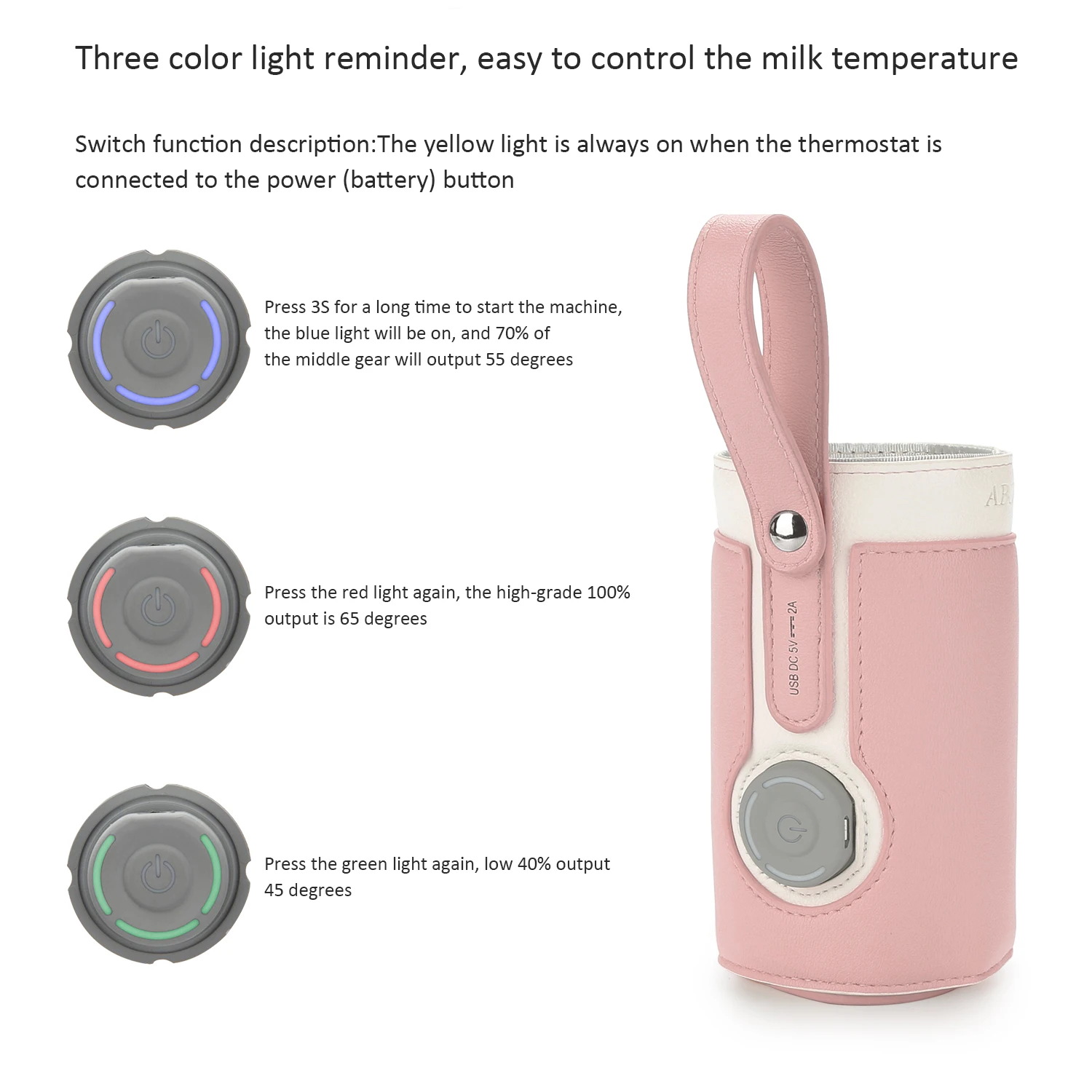 3 Temperature Adjustable Portable Baby Bottle Warmer, Portable Car Travel Bottle Warmer USB Milk Heat Keeper Baby Bottle Warmer 2