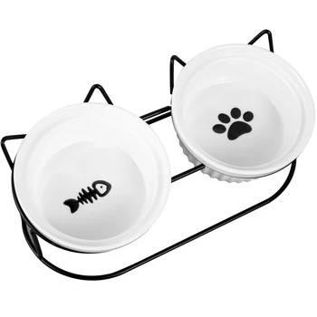1/2pcs Cat Bowls Indoor Elevated Tilted Feeding Bowls Raised Ceramic Cat Bowl Elevated 15°for Food and Water Anti Vomiting Bowl 2
