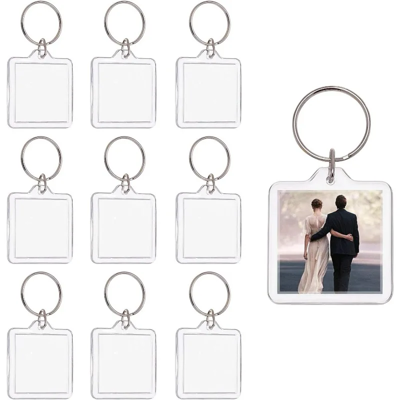 MANICAF 5 stuks sleutelhangers foto acryl, helder foto sleutelhangers, 4,0 x 5,0 cm acryl met splitring, sleutelhanger met foto, om te knutselen, cadeau voor familie vrienden, foto, transparant