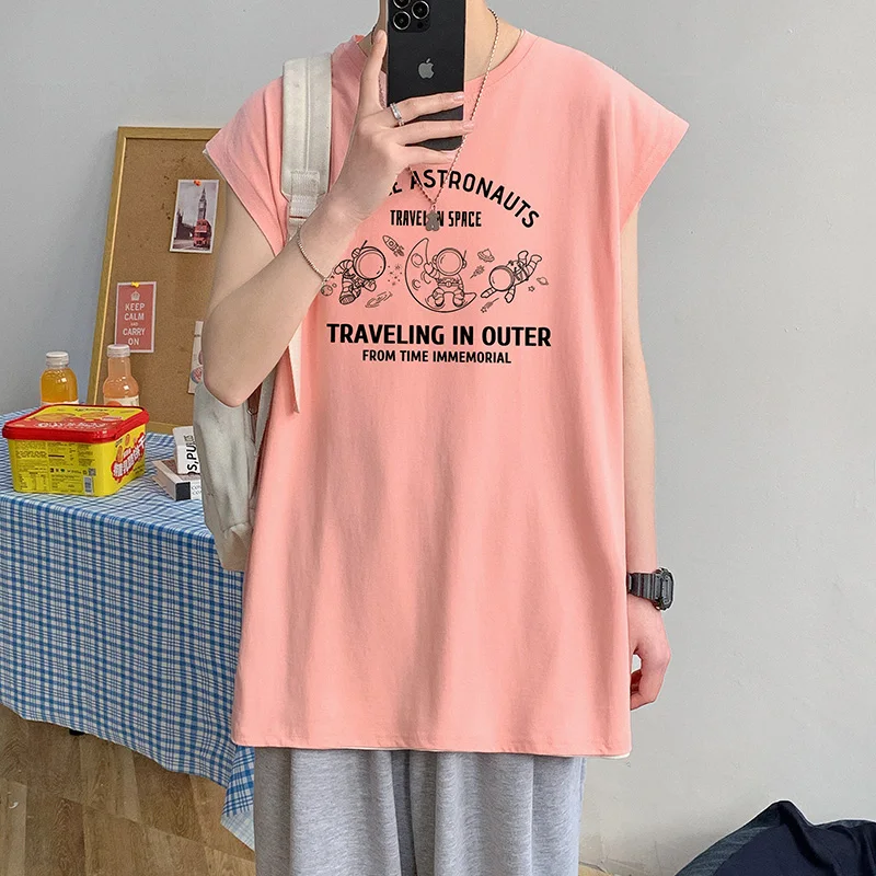 

Майка мужская хлопковая, Повседневная рубашка без рукавов, с принтом, Белая Спортивная безрукавка, большие размеры 5XL, на лето