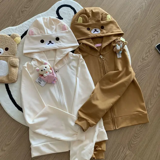 Spring Summer New Cute Bear Ears Zip Up Hoodie Japanese Sweet Girl Casual Loose Sweatshirt Women Cardigan Anime Hoodie Y2k Top 1
