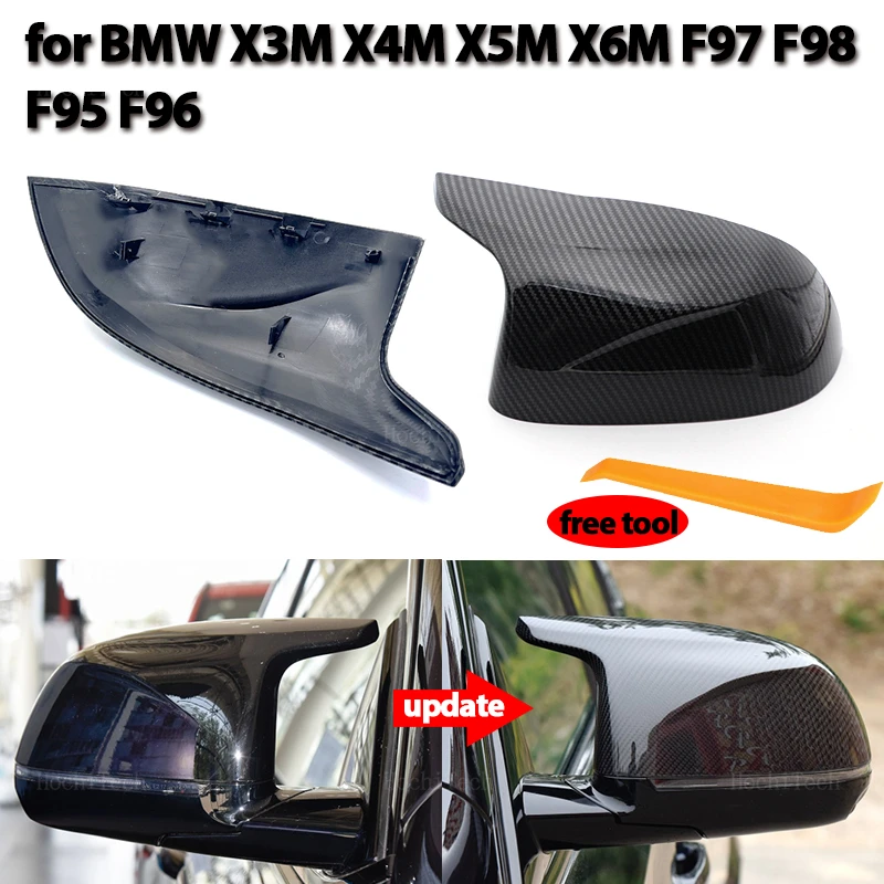 

Чехол для бокового зеркала заднего вида черного цвета с узором из углеродного волокна для BMW X3M F97 X4M F98 2019-2023 X5M F95 X6M F96 2020-2023