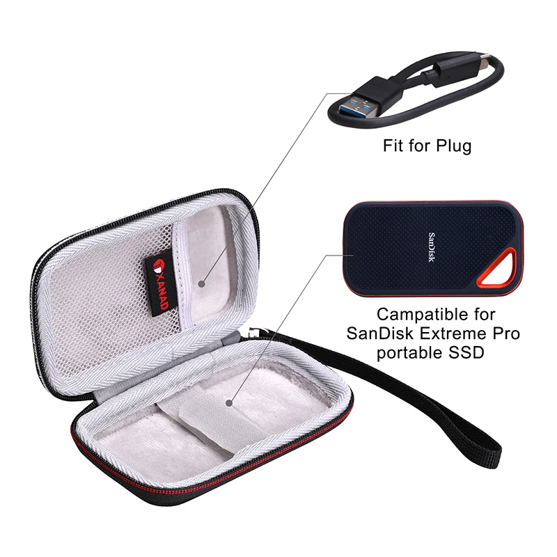 Porta Frutta Scuola 2 Tasche] Custodia Da Viaggio Per Disco Rigido Esterno Afterplug Per Laptop, Supporto Adesivo Porta Mela