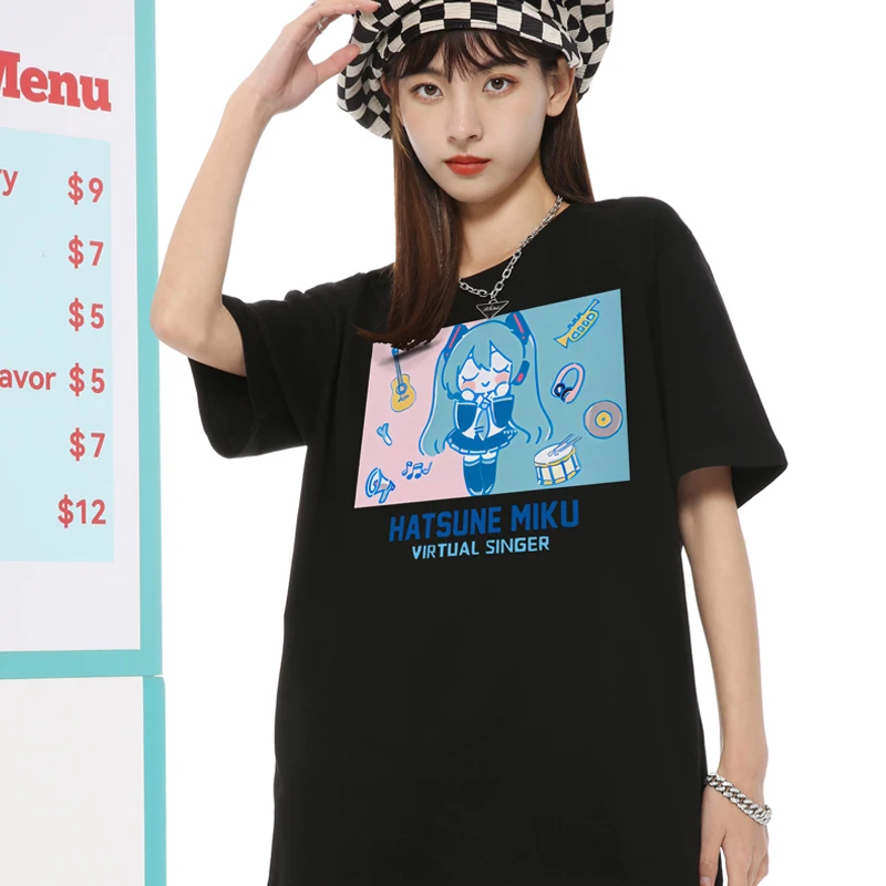 하츠네 미래 여성 반팔 티셔츠, 순면, 애니메이션 2 위안 티셔츠, 미쿠 양파 니앙 공동 명명 의류, 여름