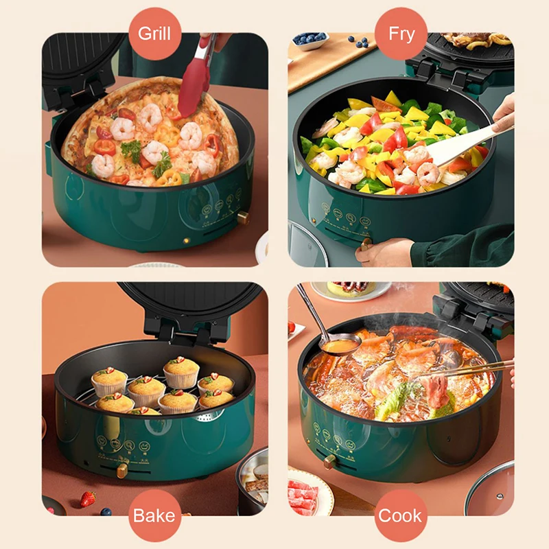 Multifunctional Electric Crepe Maker Pancake Baking Pan Pizza Oven BBQ Barbecue Double-Plate Frying Grill Hot Pot Cooker Skillet 6