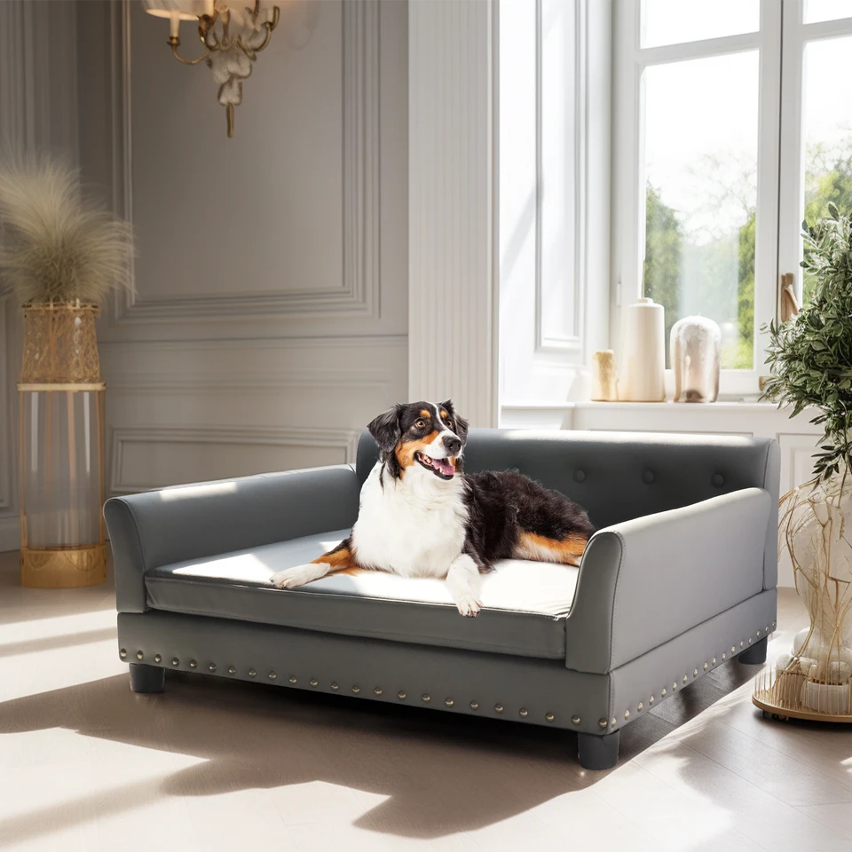Luxury Elevated Dog Bed with Microfiber Leather Cover