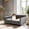 Elevated Dog Bed Sofa Microfiber Leather Cover Luxurious Extra Large Pet Snuggle Lounge Chair with Removable Cushion 1