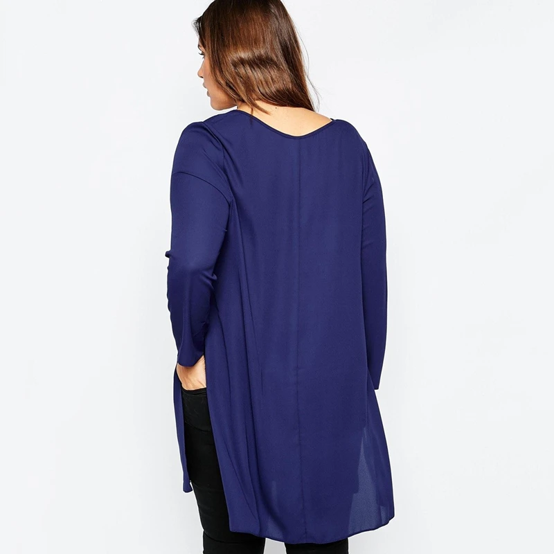 Plus Size Elegant Blouse Women Long Sleeve Sexy V-neck Pocket Summer Spring Casual Blouse Top Split Sides Office Blouse 5XL 6XL