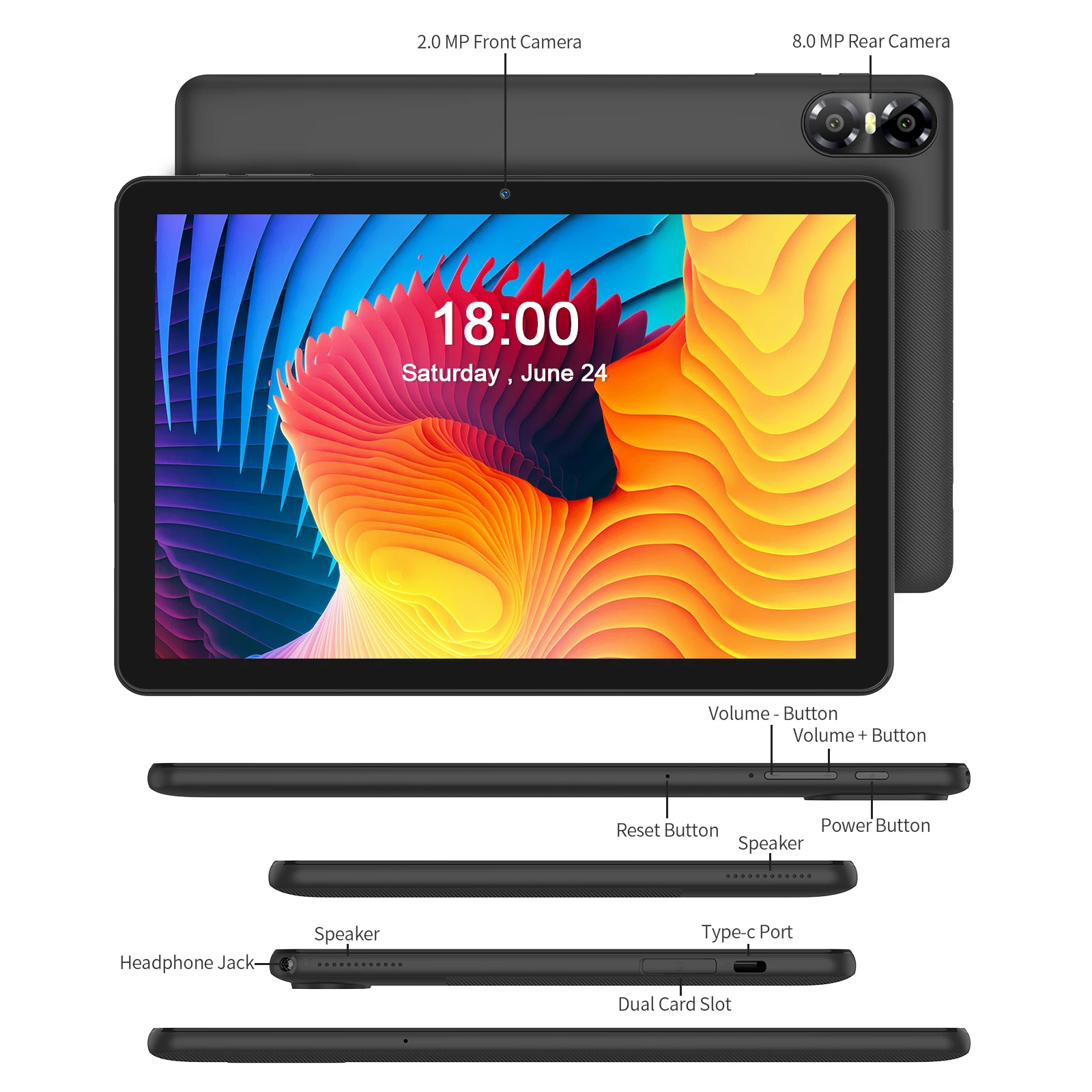 PRITOM 10 Inch Android 13 Tablet, 8(4+4)GB+64GB 1TB Expand, WiFi 6, Dual Box Speakers and Camera, BT5.0, with Mechanical Style C 2