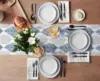 Navy Blue and Grey Leaf Texture Linen Table Runner Gray Abstract Art Leaves Dresser Scarf Table Decor Wedding Dining Party Decor 4