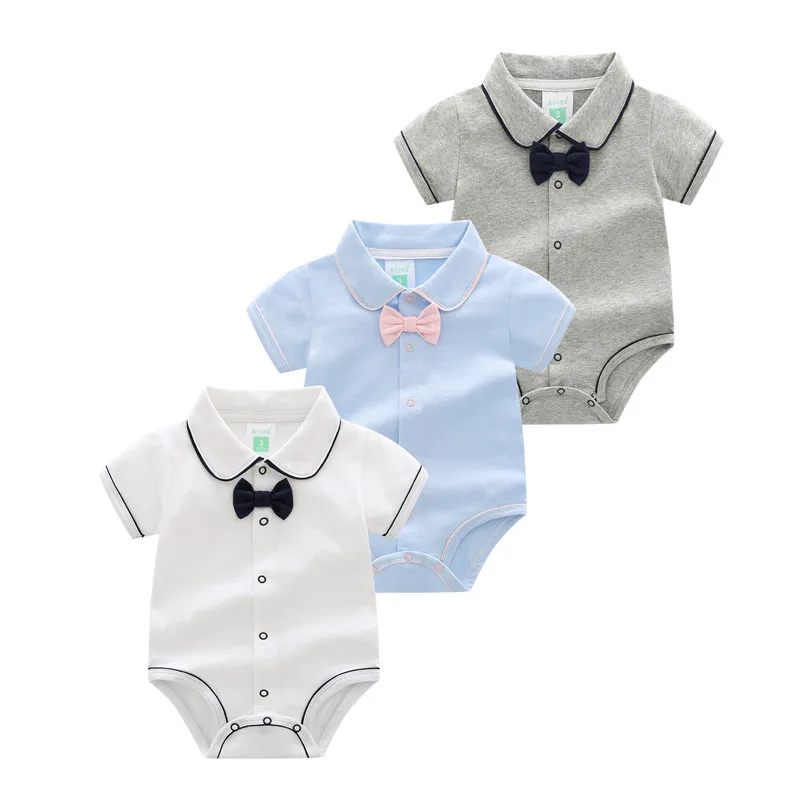 

Newborn Romper onesie triangle pajamas summer thin section short-sleeved clothing Girl Boy baby full moon bow tie Infant Jumpsui