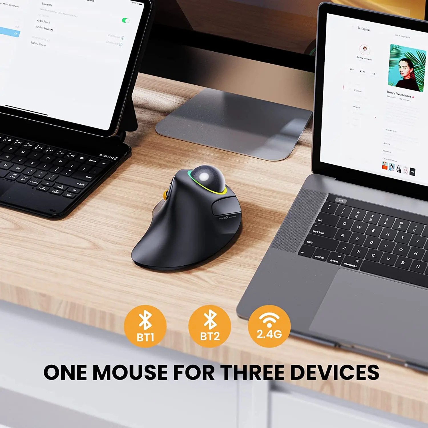Mouse sem Fio Bluetooth Trackball Recarregável Ergonômico Rgb Retroiluminado Rollerball Ratos para Windows Mac Ipad Protoarc-em03 - Imagem 3