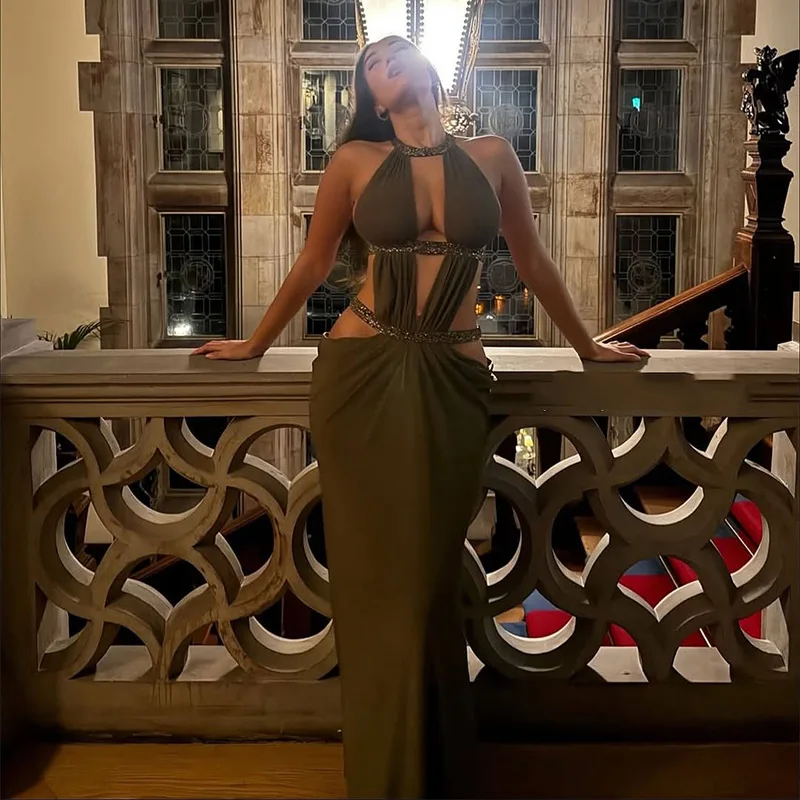 Sexy Hollow Out Sequin Halter Dress Women Sleeveless Off Shoulder Backless Pleated Maxi Dresses 2026 Lady Evening Party Gown S30648abbc95347818296b1836fb273d3a