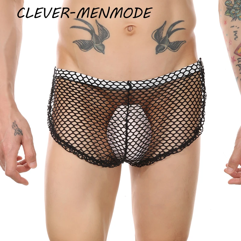 Men's Sexy Openwork Sheer Fishnet Briefs Bare Side Open Lingerie Mesh Transparent Shorts Hollow Mesh Breathable Panties mens underwear
