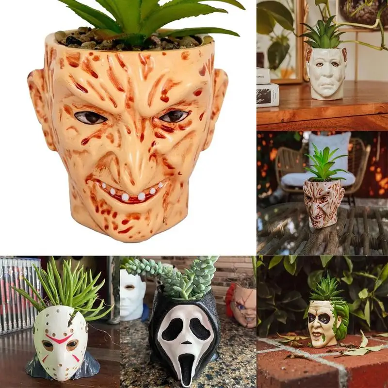 

Resin Gothic Flower Pot Horror Movie Clown Succulent Plant Pots Creative Halloween Planter Home Vase Scare Crafts Ornament Gift