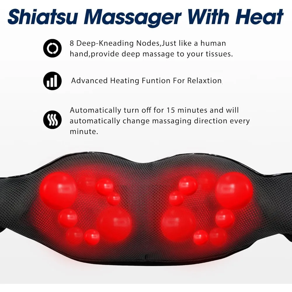 Heat Electric Deep Tissue Kneading Massager for Neck and Back, Ideal Birthday and Special Occasion Gift, Black Grey - immagine 2