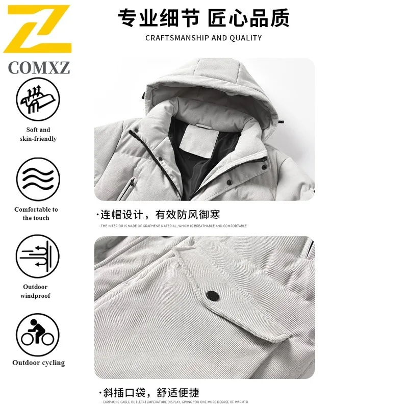Autumn Winter Men Sport Windbreaker Korean Style Hooded Loose-Fit Thermal Cotton Jacket Waterproof Windproof for Hiking Camping