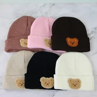 Korean Baby Autumn Winter Hat Cute Bear Knitted Warm Newborn Cap Infant Beanie Solid Color Baby Girl Boy Soft Crochet Hats 1