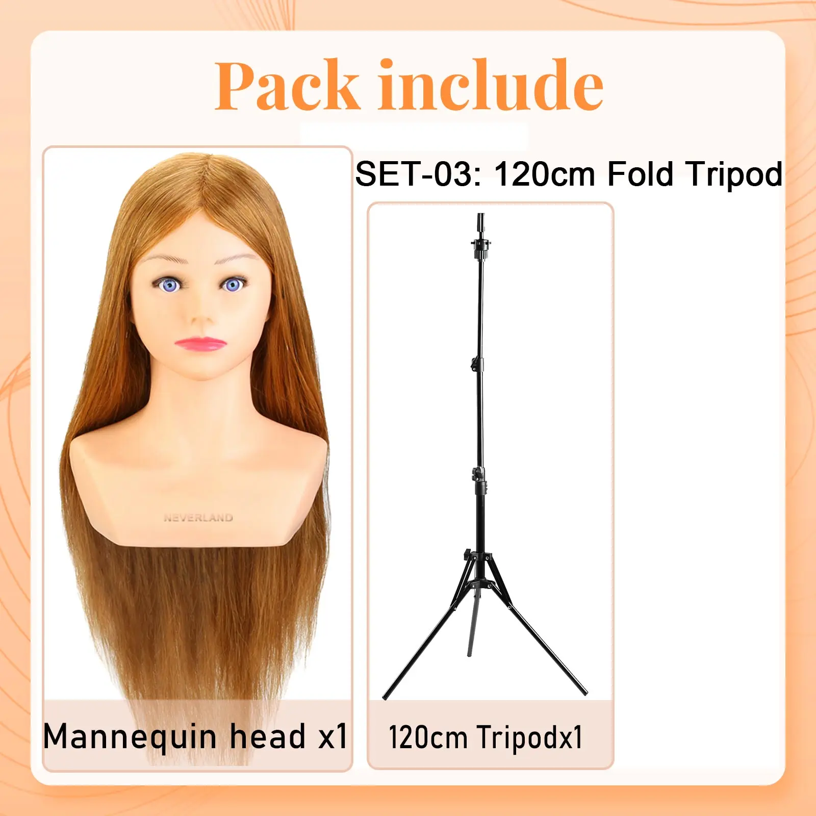 80% Real Hair Practice Training Head with 160cm Tripod Hairstyle