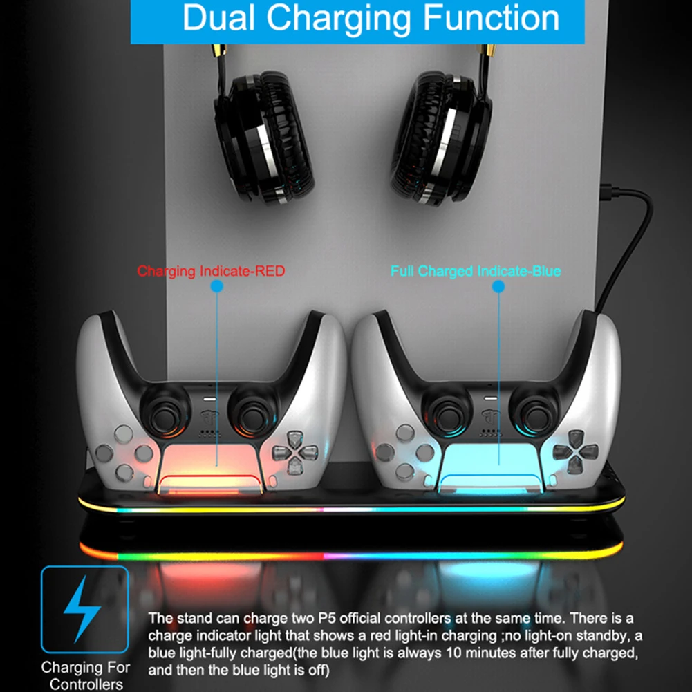 Vertical Cooling Base Game Helmet Rack Controller Charging Station Storage  Disc with RGB Light DC5V-5.5V for PS VR2 PS5 - AliExpress