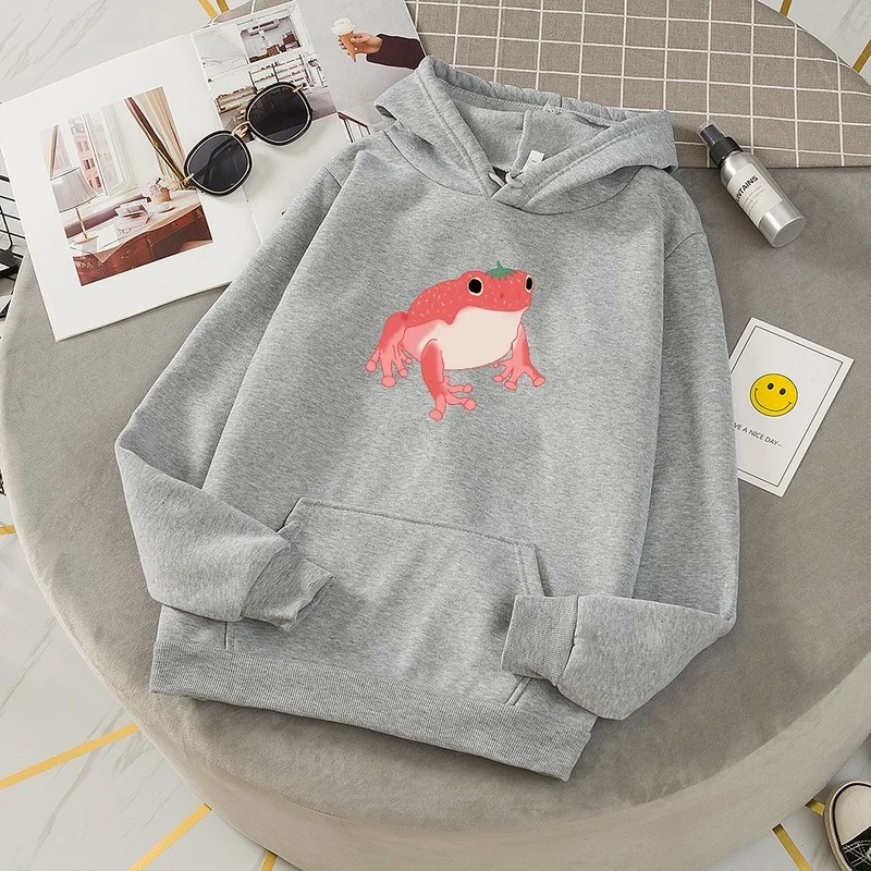 Frog Sweatshirt Oversize Clothes Winter Hoodies with Pocket Pink Sweatshirts Harajuku Long Sleeve Hooded Kawaii Hoodie for Girls