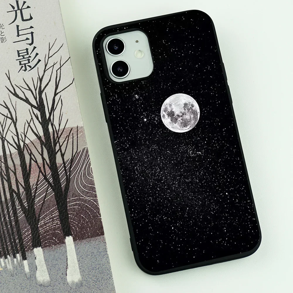 Moon Astronaut Cartoon Black Soft Silicone Phone Case Cover