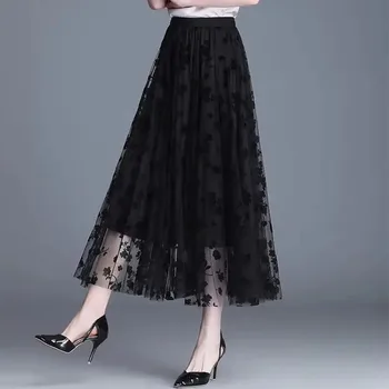 Gauze skirt floral half fairy skirt spring and summer new pleated A-line skirt in the long high waist thin gauze skirt