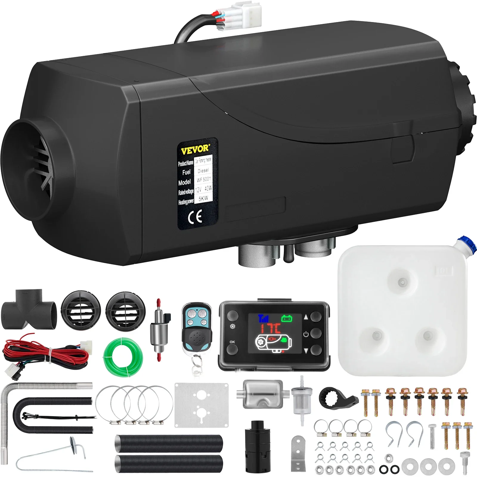 

VEVOR 5KW Air Diesel Heater 12V Diesel Parking Heater LCD Switch 5KW Diesel Heater Muffler for RV Motorhome Trailer Trucks Boats