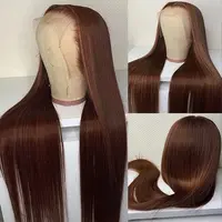 13x4 13x6 HD chocolat brun os droite dentelle avant perruque 38 pouces dentelle frontale perruque cheveux humains pré-plumés # Perruques de cheveux humains 4 couleurs 1