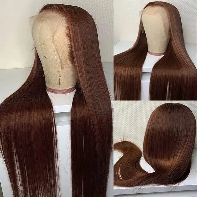 13x4 13x6 HD chocolat brun os droite dentelle avant perruque 38 pouces dentelle frontale perruque cheveux humains pré-plumés # Perruques de cheveux humains 4 couleurs 1