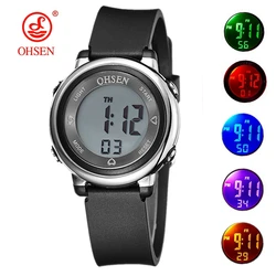 Women's Waterproof Purple Sport Watch - Fashionable Digital Timepiece with 7 Color Options and Alarm Function (Black Watch)