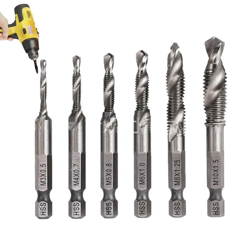 

Combination Drill Tap & Tap Bit Set 6 Pcs Anti-Rust Countersink Drill & Taps Screw Taps Tool Kit With High Hardness In Metric Si