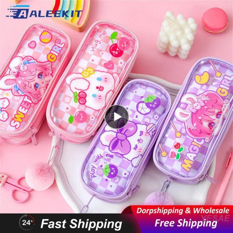 

Pencil Bag Large-capacity Transparent Kawaii Large Capacity Pencil Box Beauty Bag School Stationery Supplies Pencilcase