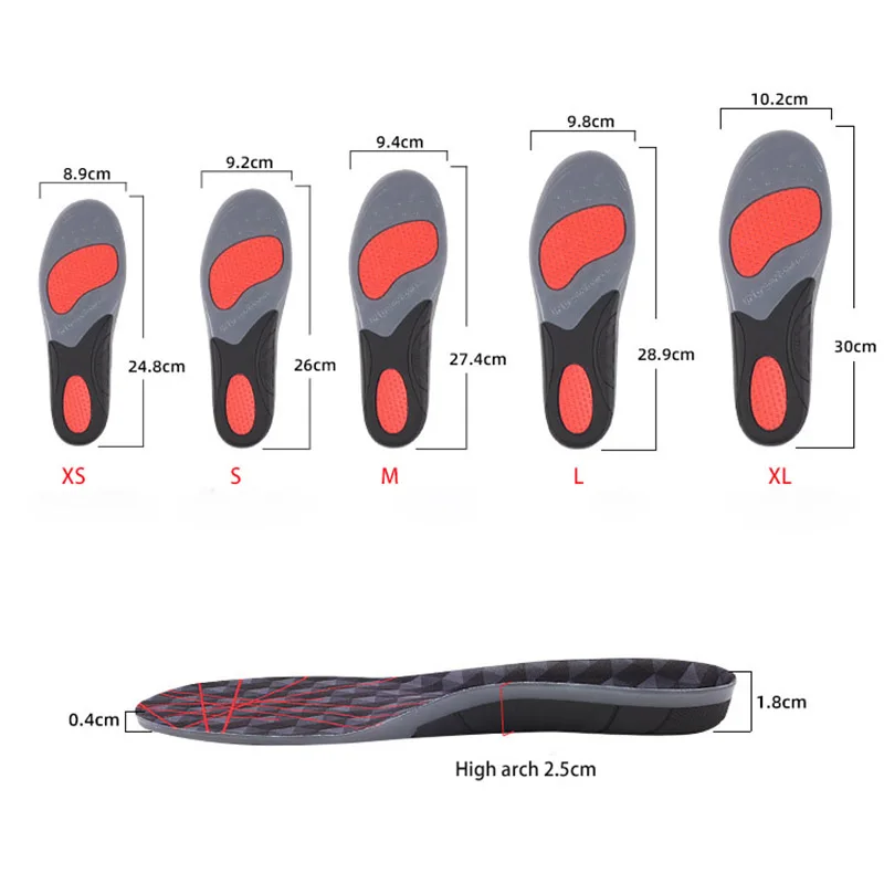 Highly elastic, sweat-absorbent and breathable sports insoles with arch support, leisure full-padded unisex