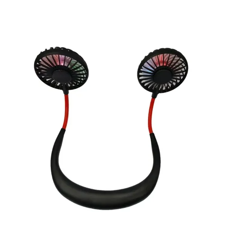 LED 조명과 휴대용 게으른 스포츠 팬 미니 교수형 목 팬 USB 충전식 홀터 스포츠 팬 공기 냉각기 야외