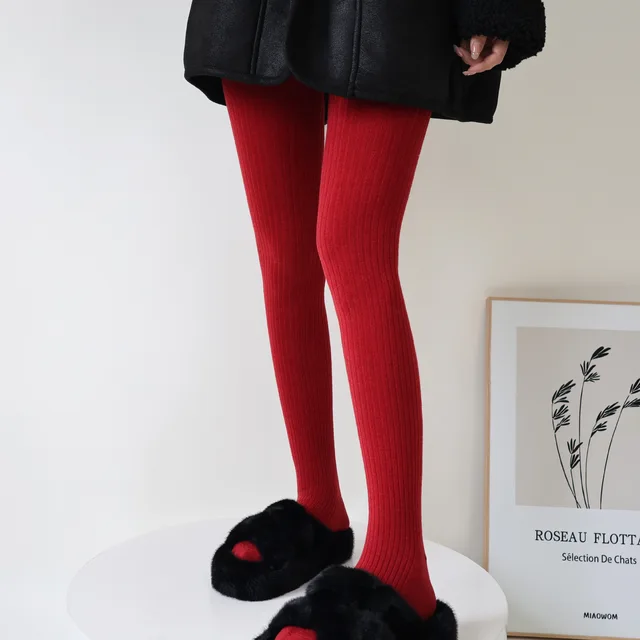 Winter Simple Vertical Stripes Fleece Thickened Warm Pantyhose, Fashionable - Picture 20 of 20