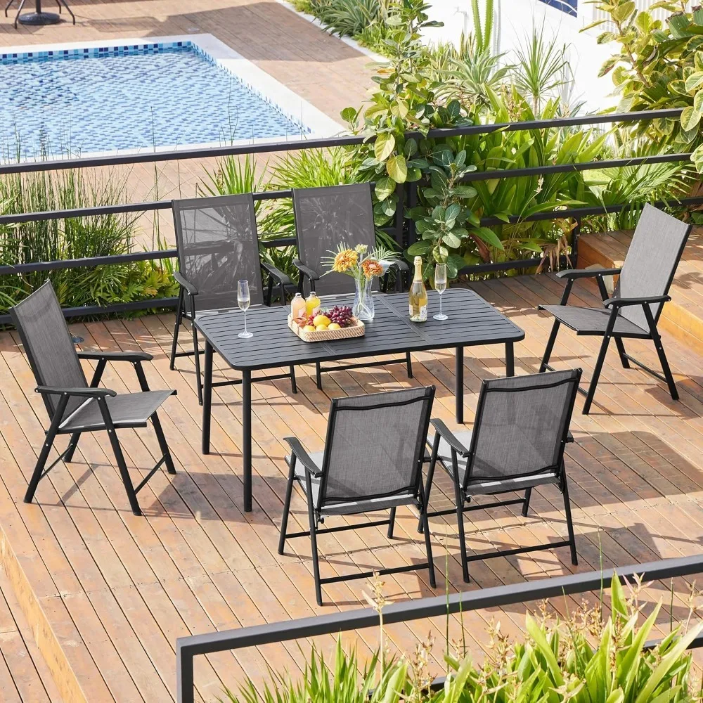 Patio Folding Chair Outdoor Chairs Set of 4 Portable Dining Chairs with Armrests, Folding Patio Chairs 4-Pack Chair Metal Frame 2