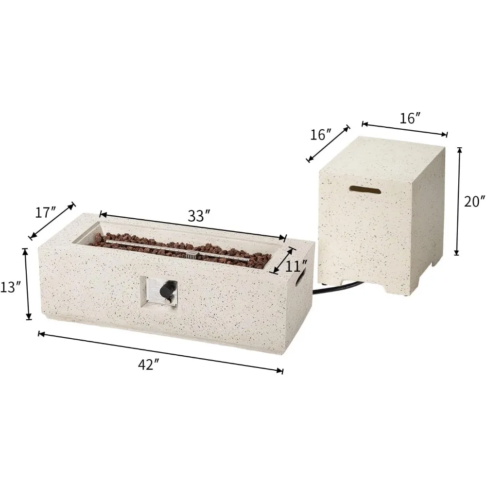 Outdoor Propane Fire Pit Table Set 2-Piece 42-inch Terrazzo Rectangle 50000 BTU 16 Inches Cover Side 20lb
