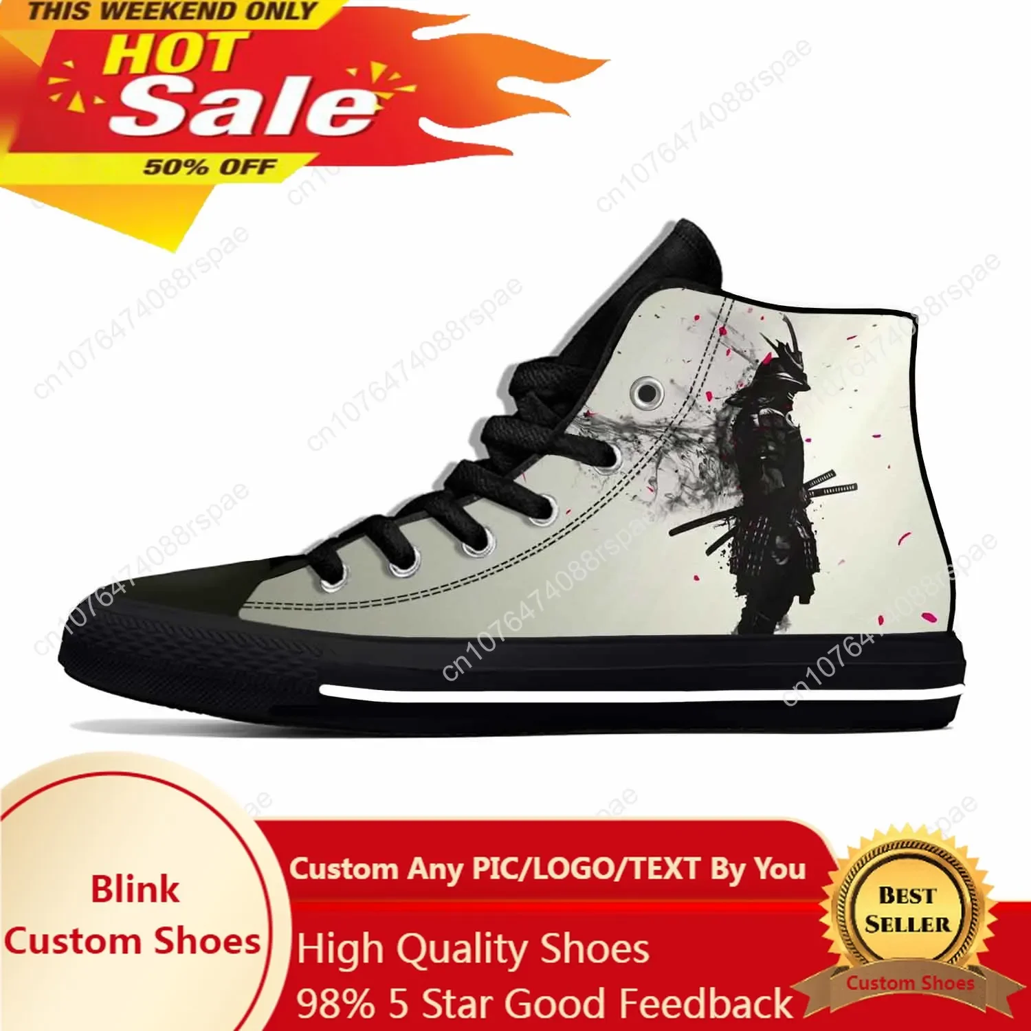 

Hot Japanese Anime Cartoon Samurai Katana Warrior Casual Cloth Shoes High Top Lightweight Breathable 3D Print Men Women Sneakers