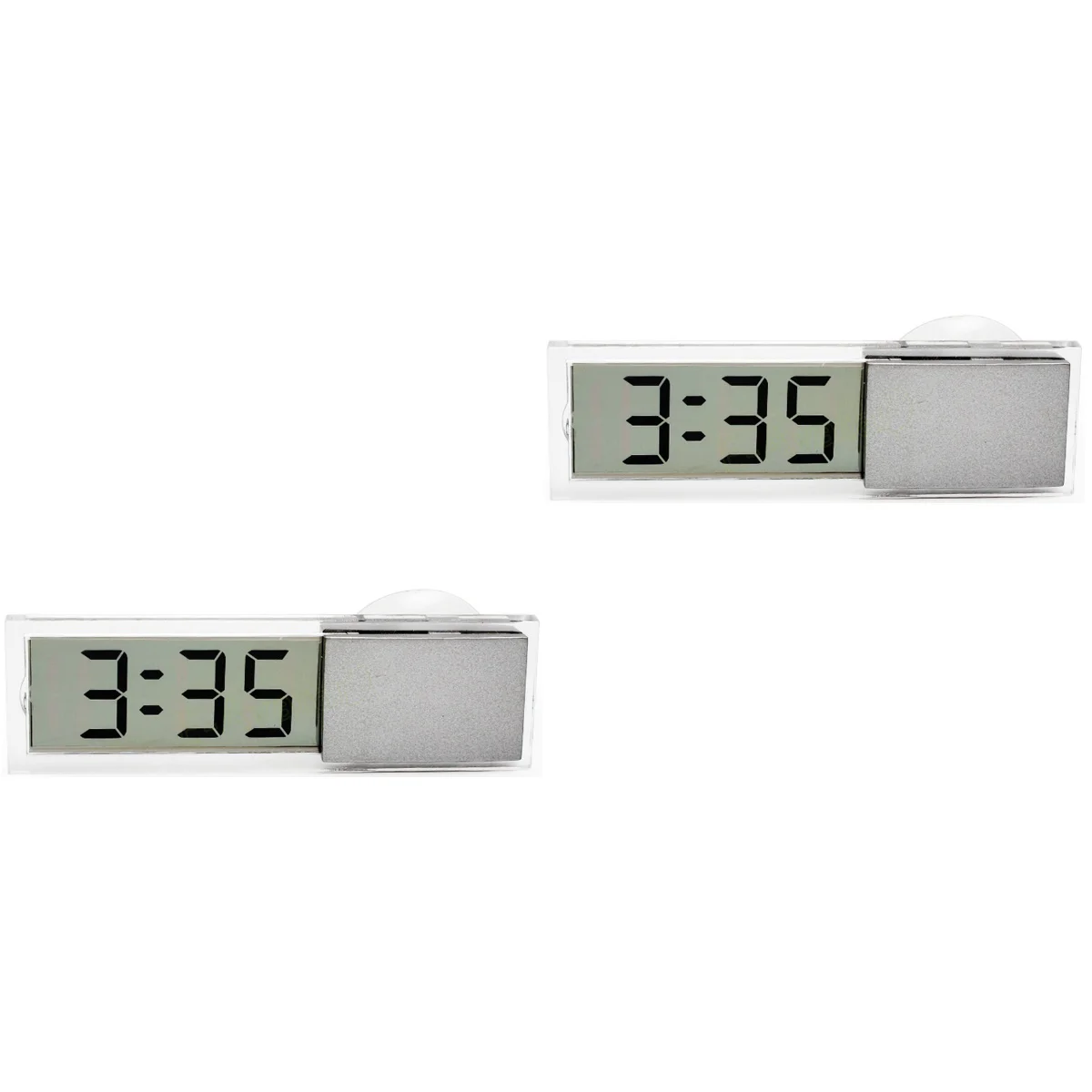 

2pcs Car Electronic Digital Clock with Transparent LCD Display Suction Cup (Silver)