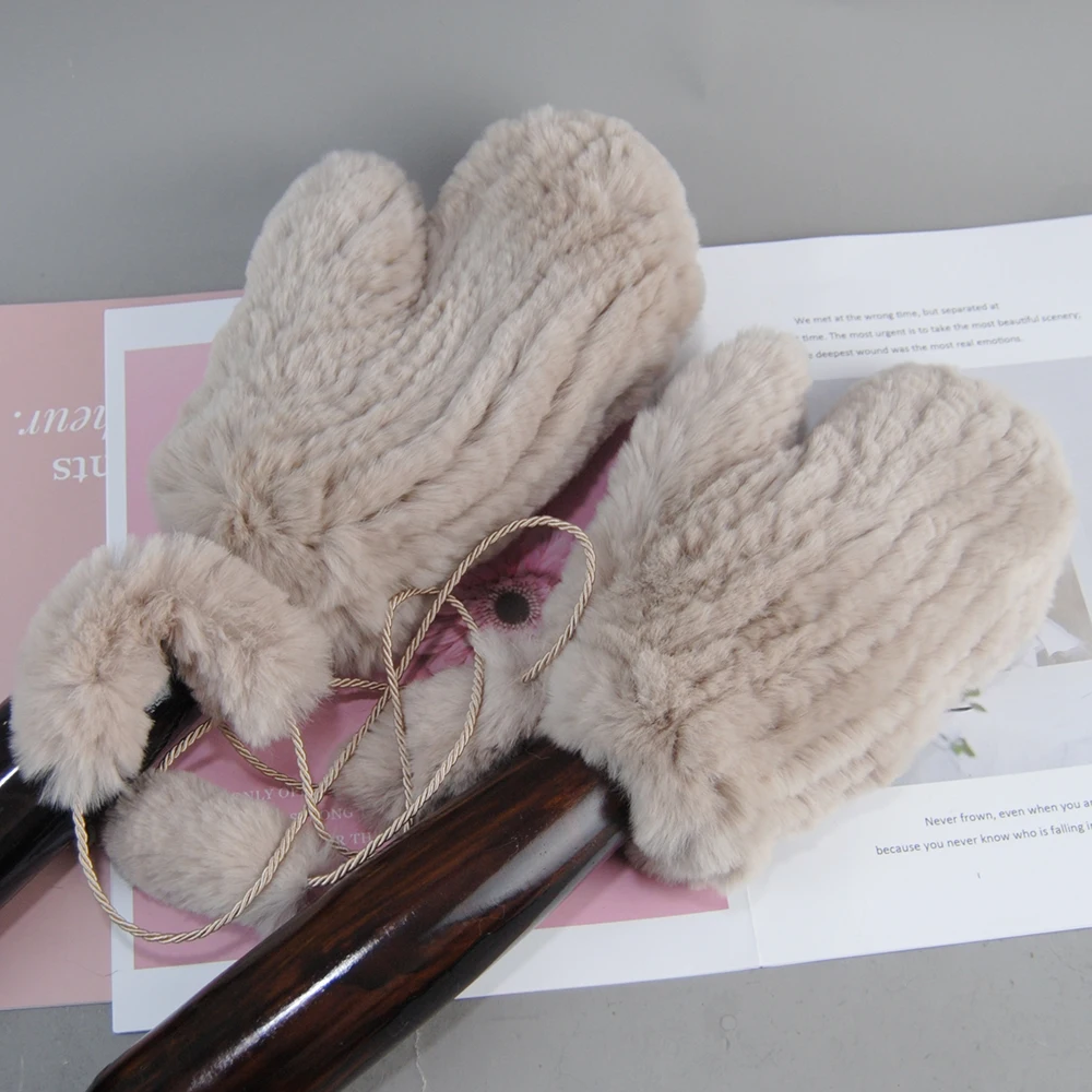 Rex Rabbit Fur Gloves Women Winter Mittens For Mink Fur Gloves